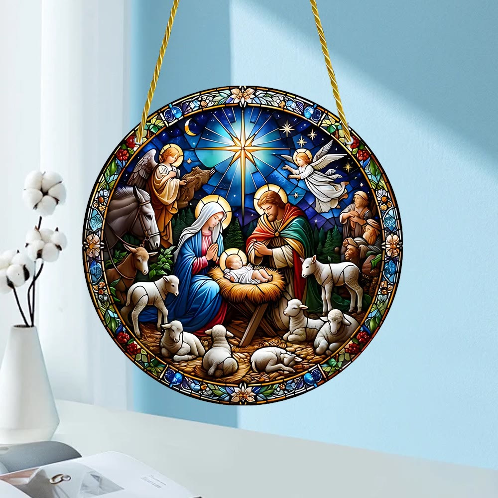 Christliche Kunstwerkstatt Kathedralenstil Saphirnacht Krippenszene Hängende Ornamente - image 6