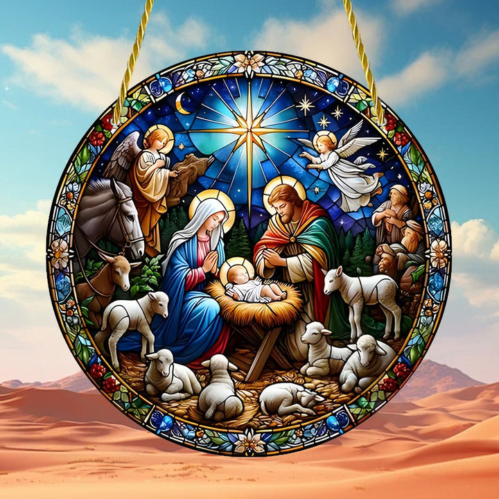 Christliche Kunstwerkstatt Kathedralenstil Saphirnacht Krippenszene Hängende Ornamente - image 4