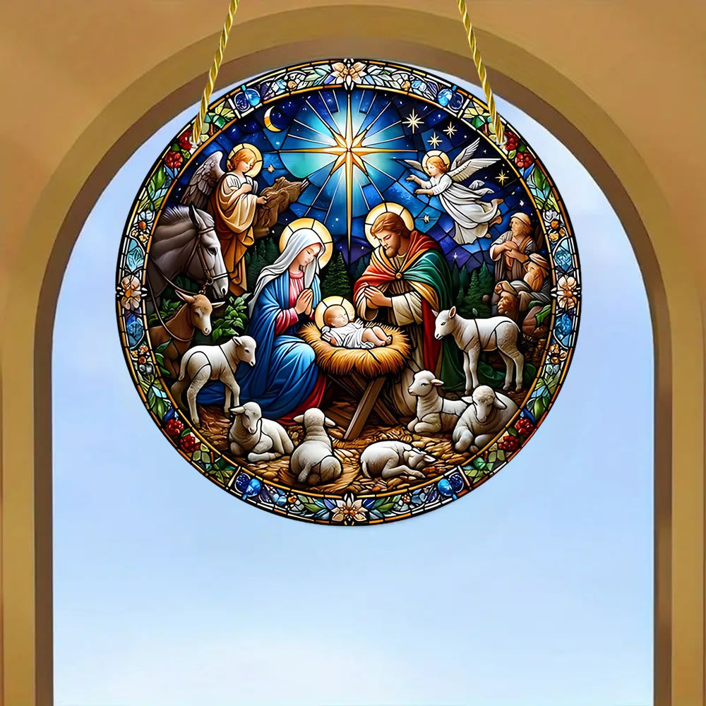 Christliche Kunstwerkstatt Kathedralenstil Saphirnacht Krippenszene Hängende Ornamente - image 5