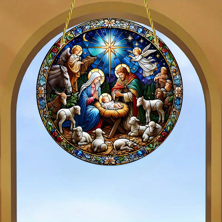 Christliche Kunstwerkstatt Kathedralenstil Saphirnacht Krippenszene Hängende Ornamente - image 5