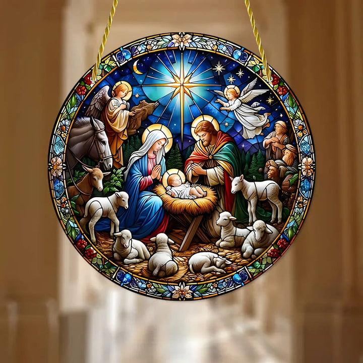 Christliche Kunstwerkstatt Kathedralenstil Saphirnacht Krippenszene Hängende Ornamente - image 3