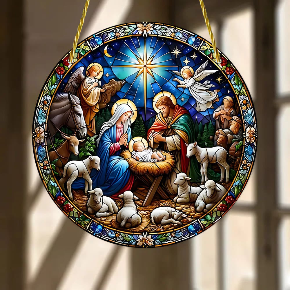 Christliche Kunstwerkstatt Kathedralenstil Saphirnacht Krippenszene Hängende Ornamente - image 2