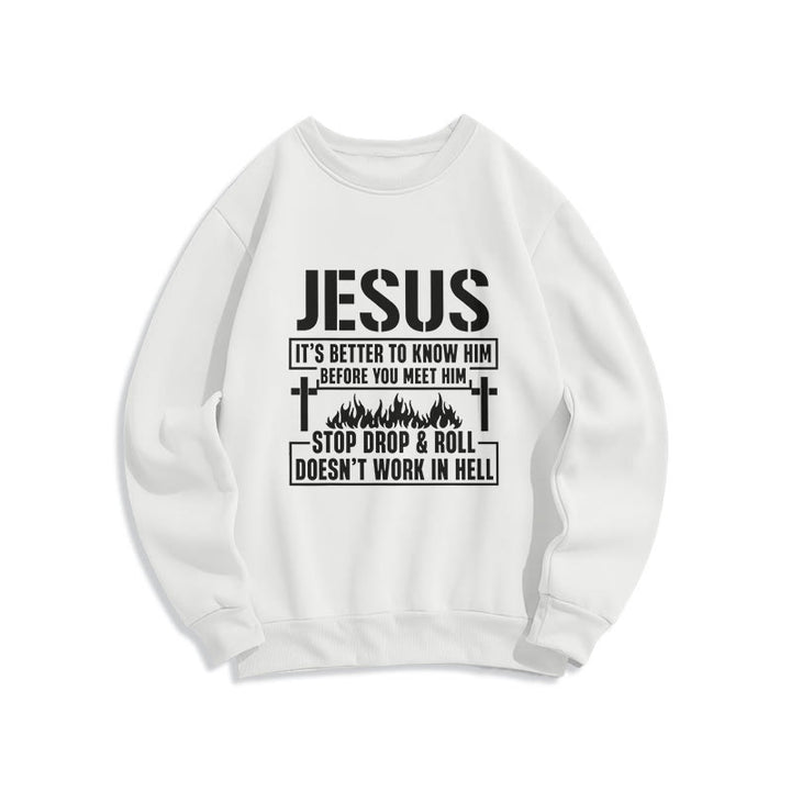 Christianartworkshop Jesus-Kreuz- und Flammengrafik mit Glaubensslogan, Fleece-gefüttertes Polyester-Sweatshirt - Weiß - 2XL - image 2