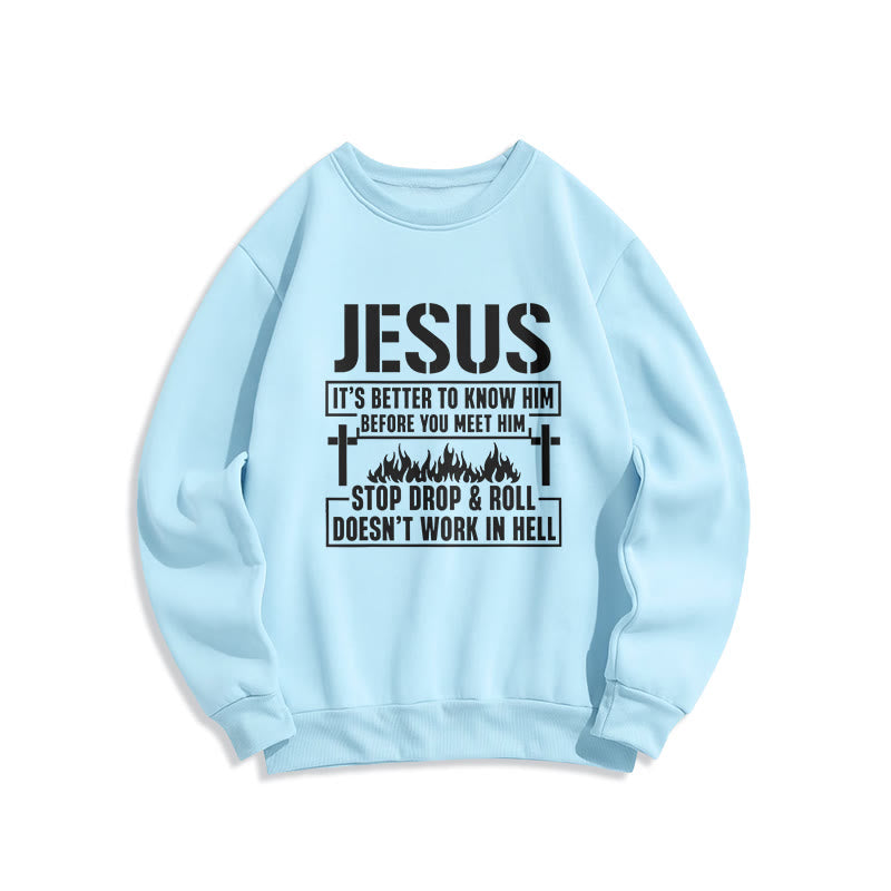 Christianartworkshop Jesus-Kreuz- und Flammengrafik mit Glaubensslogan, Fleece-gefüttertes Polyester-Sweatshirt - Blau - 2XL - image 5