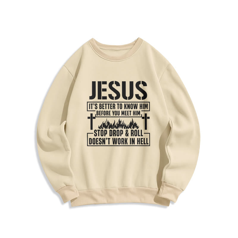 Christianartworkshop Sweatshirt mit Jesus-Kreuz- und Flammenmotiv und Glaubensslogan, gefüttert mit Fleece, Polyester - Beige - 2XL - image 0
