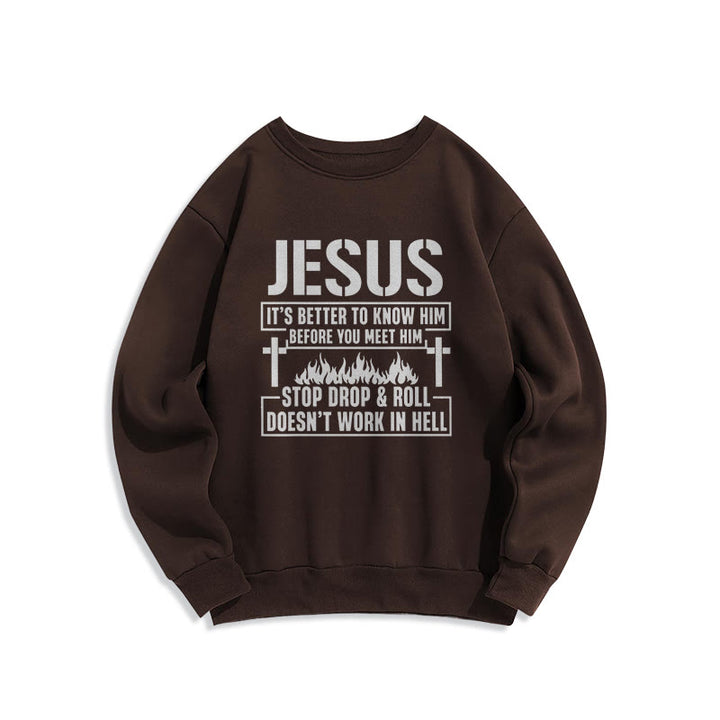 Christianartworkshop Sweatshirt mit Jesus-Kreuz- und Flammenmotiv und Glaubensslogan, gefüttert mit Fleece, Polyester - Braun - 2XL - image 3