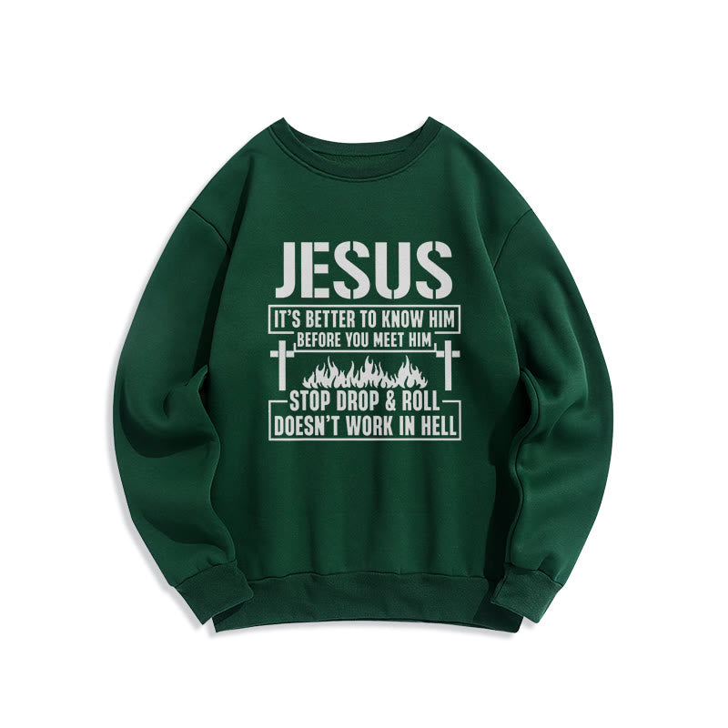 Christianartworkshop Jesus-Kreuz- und Flammengrafik mit Glaubensslogan, Fleece-gefüttertes Polyester-Sweatshirt - Grün - 2XL - image 6