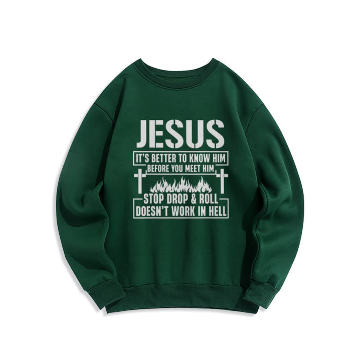 Christianartworkshop Jesus-Kreuz- und Flammengrafik mit Glaubensslogan, Fleece-gefüttertes Polyester-Sweatshirt - Grün - 2XL - image 6
