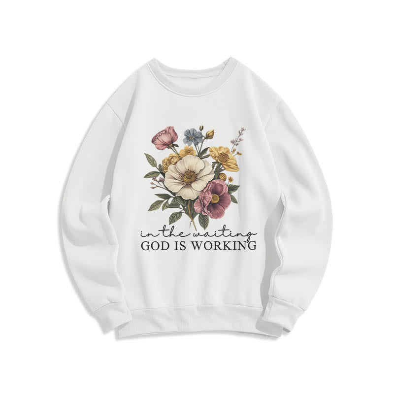 Christianartworkshop Tägliche Andacht Vintage Blumenmuster & Glaubensslogan Fleecegefüttertes Polyester-Sweatshirt - Weiß - 2XL - image 1