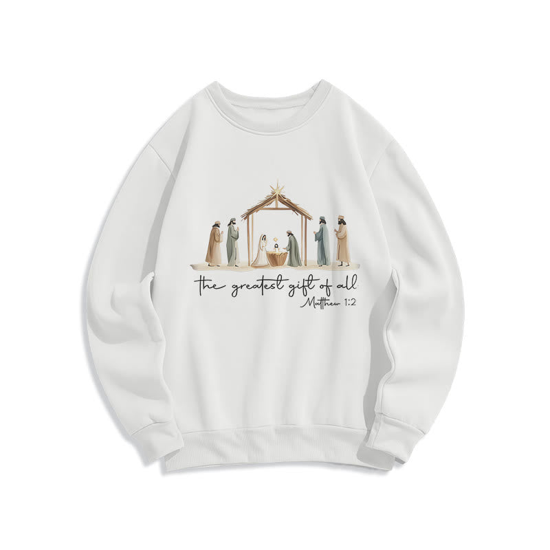 Christianartworkshop Gemütliches Sweatshirt mit Weihnachtskrippe, größtes Geschenk, Schriftzug, Fleece-gefüttert, Polyester - Weiß - 2XL - image 2