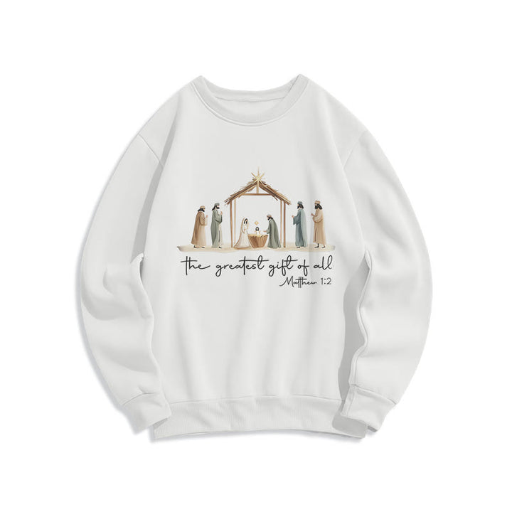 Christianartworkshop Gemütliches Sweatshirt mit Weihnachtskrippe, größtes Geschenk, Schriftzug, Fleece-gefüttert, Polyester - Weiß - 2XL - image 2
