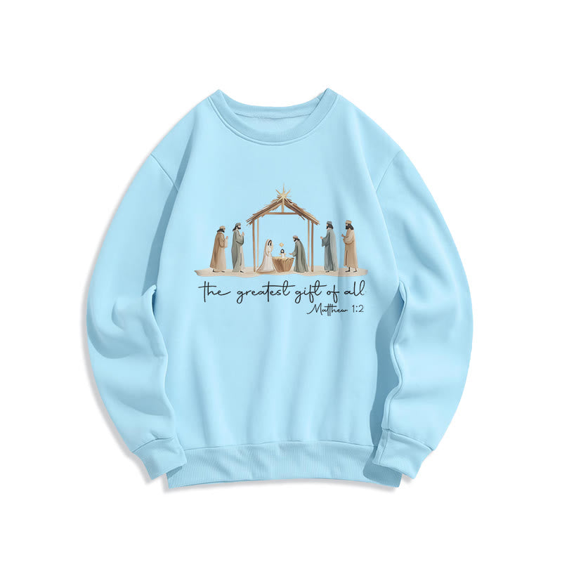 Christianartworkshop Gemütliches Sweatshirt mit Weihnachtskrippe, größtes Geschenk, Schriftzug, Fleece-gefüttert, Polyester - Blau - 2XL - image 0