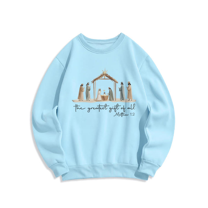 Christianartworkshop Gemütliches Sweatshirt mit Weihnachtskrippe, größtes Geschenk, Schriftzug, Fleece-gefüttert, Polyester - Blau - 2XL - image 0