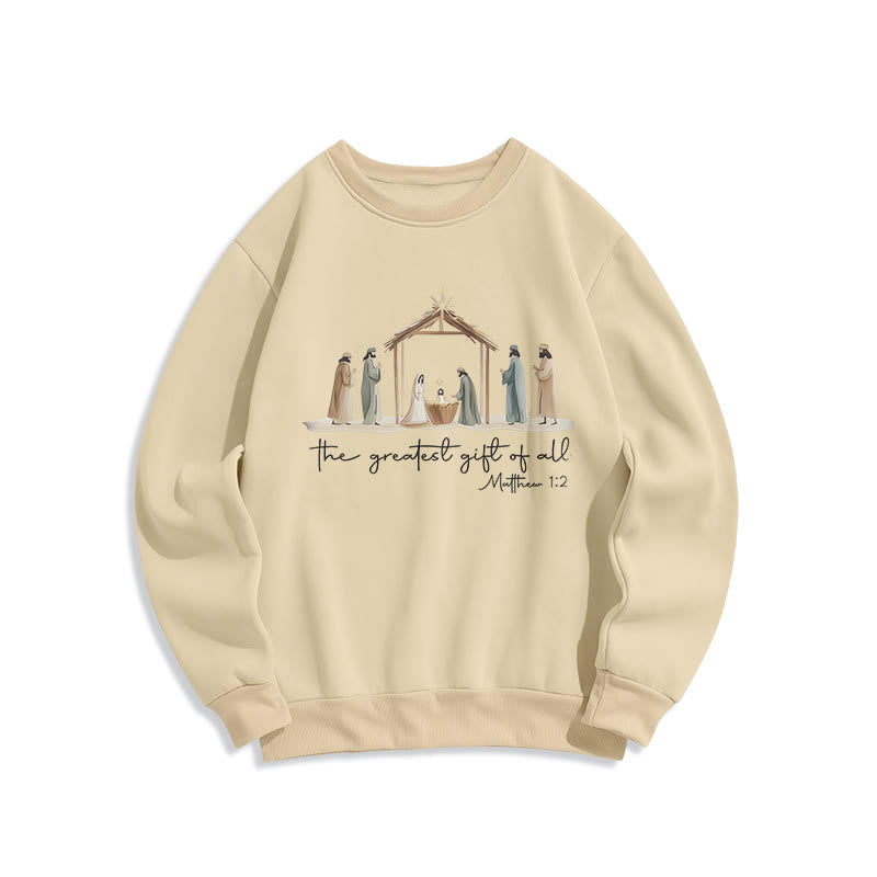 Christianartworkshop Gemütliches Sweatshirt mit Weihnachtskrippe, größtes Geschenk, Schriftzug, Fleece-gefüttert, Polyester - Beige - 2XL - image 3