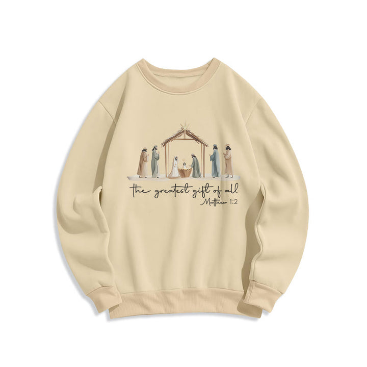 Christianartworkshop Gemütliches Sweatshirt mit Weihnachtskrippe, größtes Geschenk, Schriftzug, Fleece-gefüttert, Polyester - Beige - 2XL - image 3