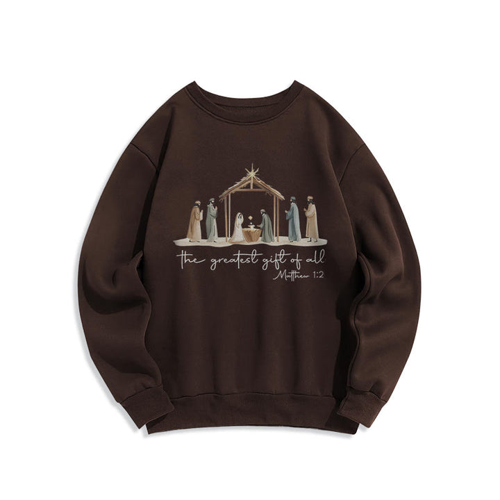 Christianartworkshop Gemütliches Sweatshirt mit Weihnachtskrippe, größtes Geschenk, Schriftzug, Fleece-gefüttert, Polyester - Braun - 2XL - image 4