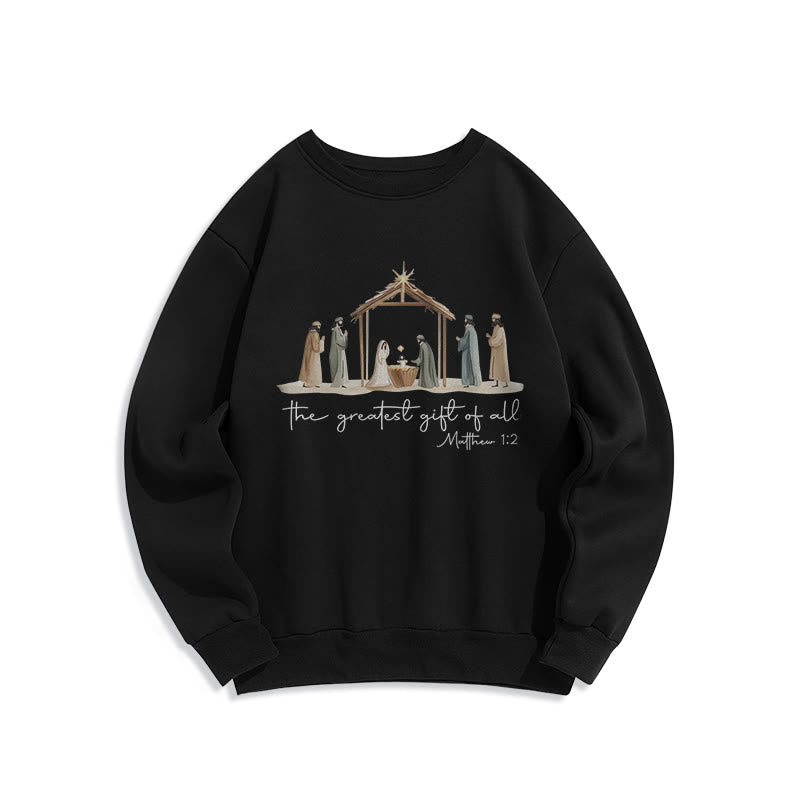 Christianartworkshop Gemütliches Sweatshirt mit Weihnachtskrippe, größtes Geschenk, Schriftzug, Fleece-gefüttert, Polyester - Schwarz - 2XL - image 5