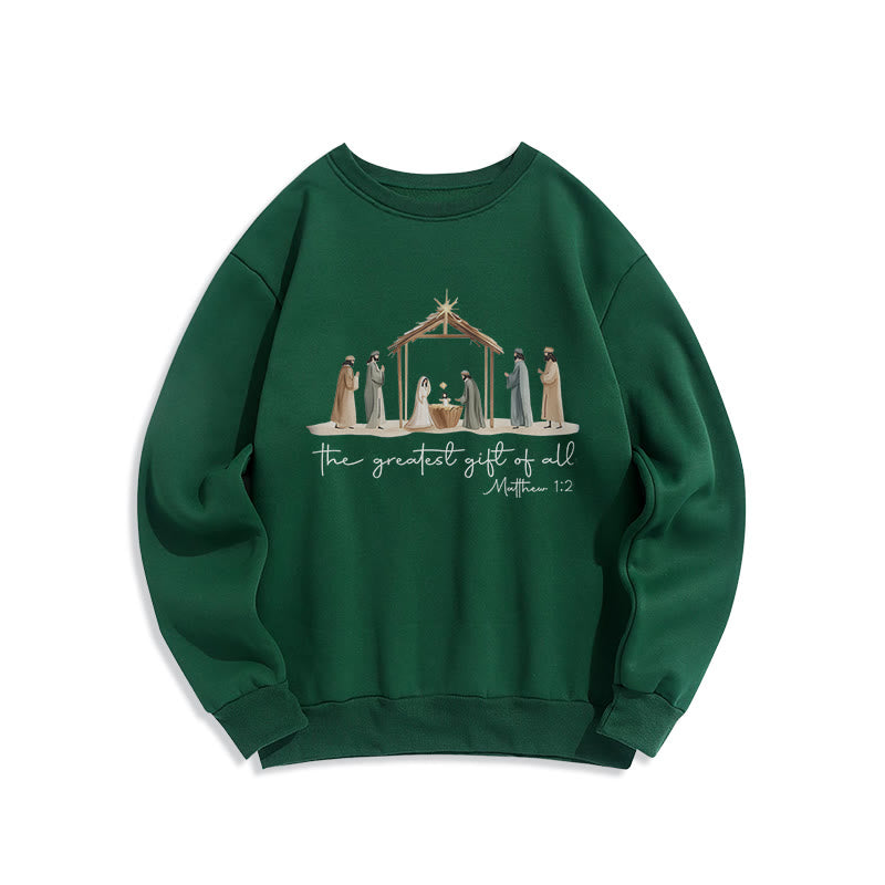 Christianartworkshop Gemütliches Sweatshirt mit Weihnachtskrippe, größtes Geschenk, Schriftzug, Fleece-gefüttert, Polyester - Grün - 2XL - image 6