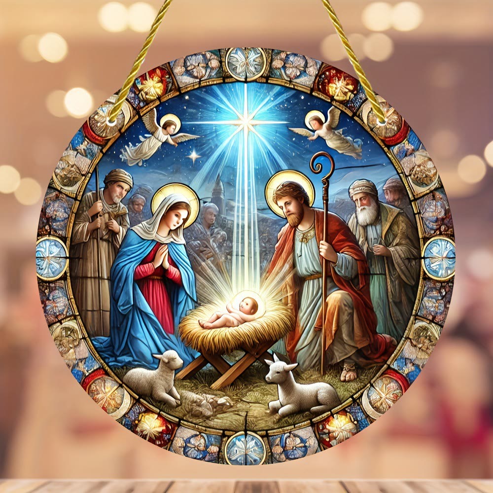 Christliche Kunstwerkstatt: Krippenszenen im Buntglasstil & Strahlende Christus-Hängeornamente - A - 5,9 Zoll/15 cm - image 0