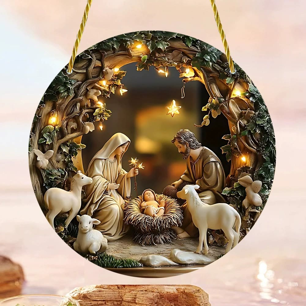 Christliche Kunstwerkstatt: Krippenszenen im Buntglasstil & Strahlende Christus-Hängeornamente - D - 5,9 Zoll/15 cm - image 6