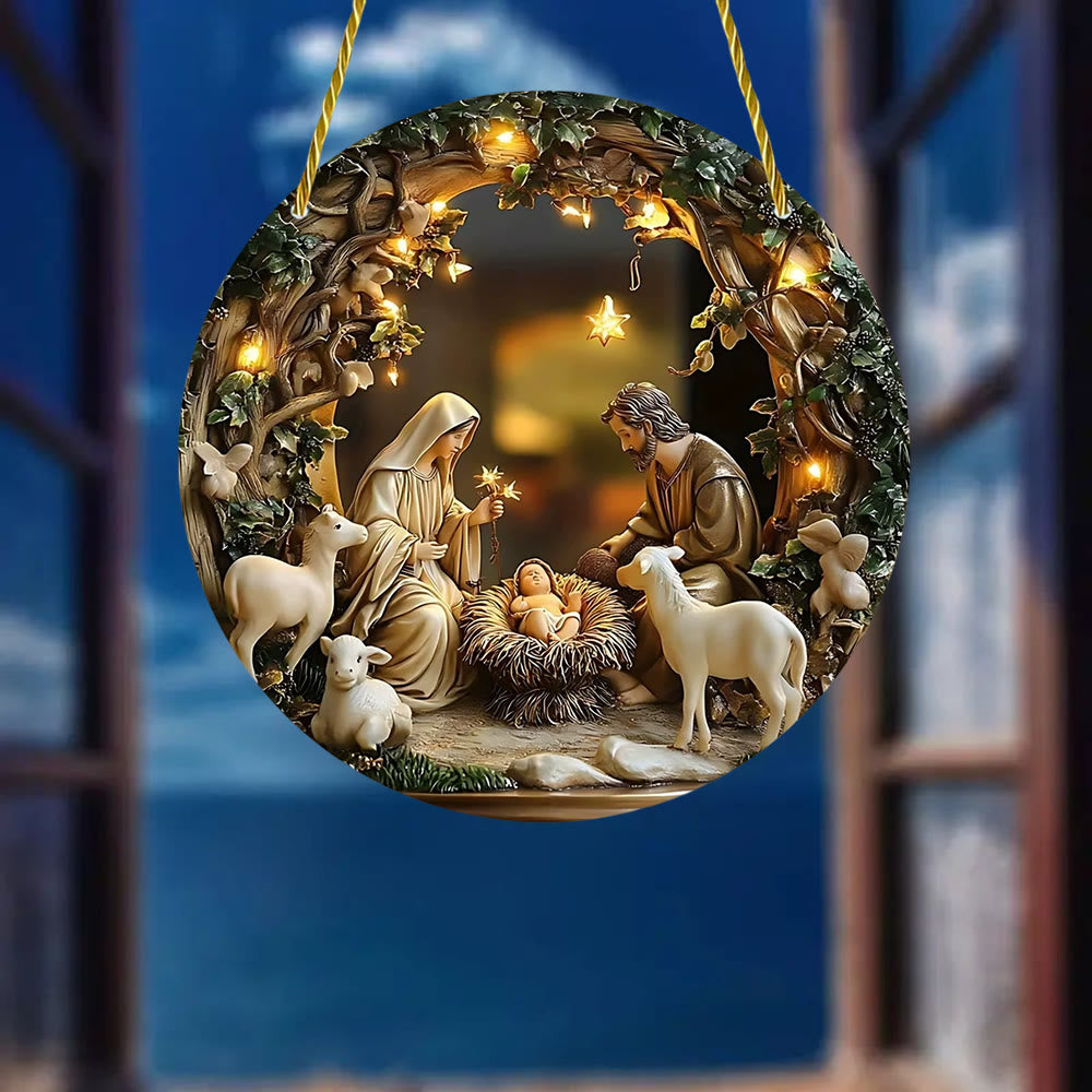 Christianartworkshop Weihnachtskrippen im Buntglasstil und strahlende Christus-Hängeornamente - image 7