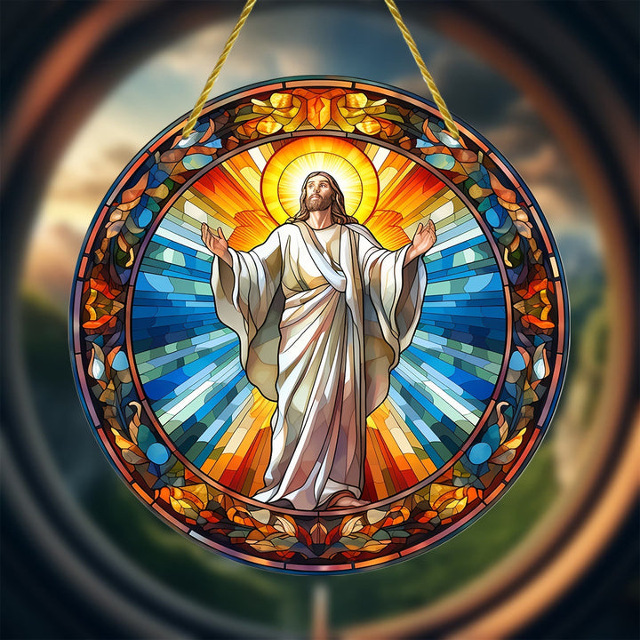 Christianartworkshop Weihnachtskrippen im Buntglasstil und strahlende Christus-Hängeornamente - C - 5,9''/15 cm - image 4