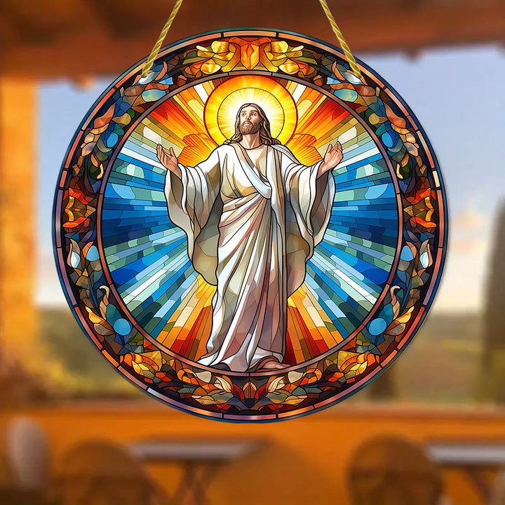 Christianartworkshop Weihnachtskrippen im Buntglasstil und strahlende Christus-Hängeornamente - image 5