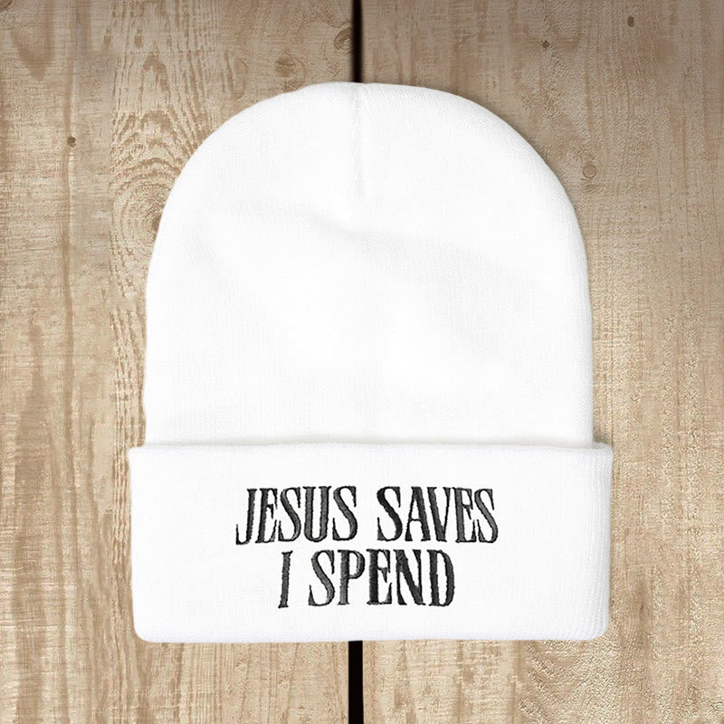 Christianartworkshop Jesus Saves I Spend Humorous Faith Strickmütze: Treuer Humor für kalte Tage - Weiß - image 0