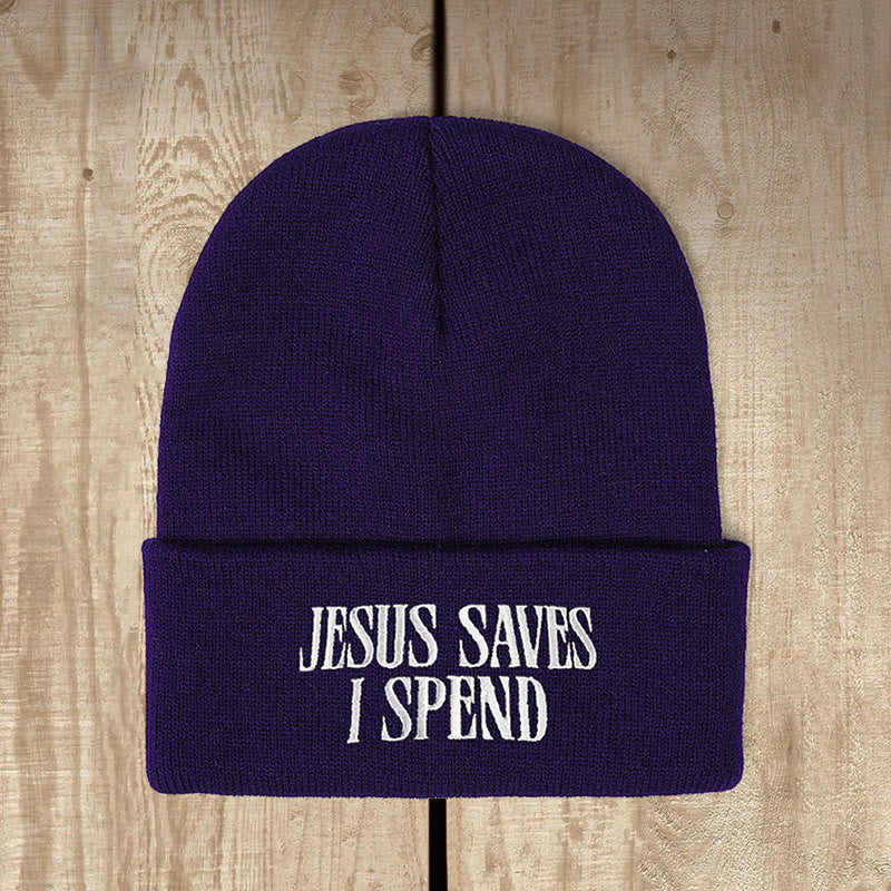 Christianartworkshop Jesus Saves I Spend Humorous Faith Strickmütze: Treuer Humor für kalte Tage - Marineblau - image 1