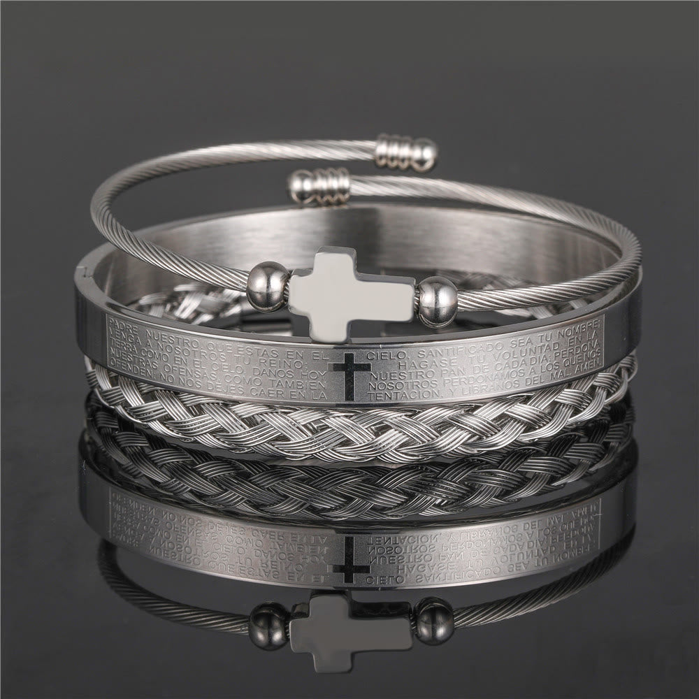 Christianartworkshop Armband im minimalistischen Stil mit Spiralflechtmuster und Vaterunser - Silber - A - image 2