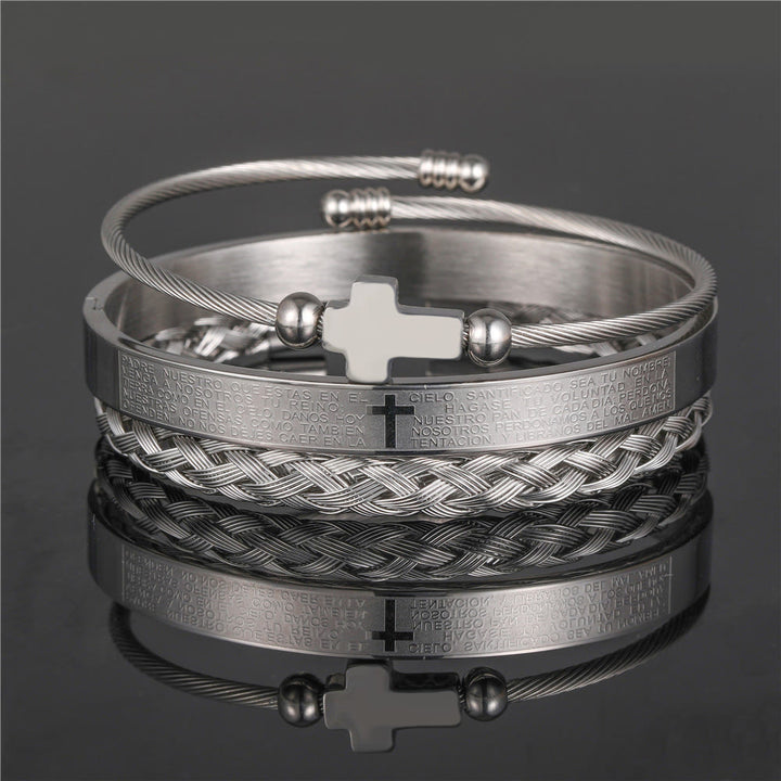 Christianartworkshop Armband im minimalistischen Stil mit Spiralflechtmuster und Vaterunser - Silber - A - image 2
