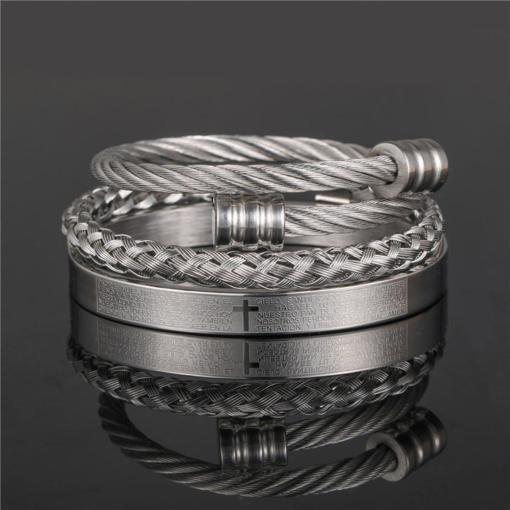 Christianartworkshop Armband im minimalistischen Stil mit Spiralflechtmuster und Vaterunser - Silber - B - image 3
