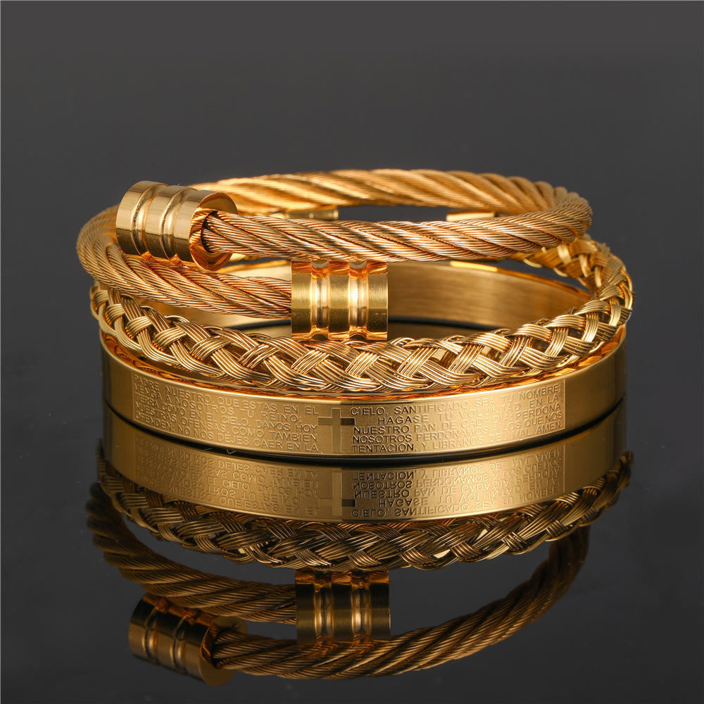 Christianartworkshop Mehrlagiges Armband im minimalistischen Stil mit Spiralgeflecht, Kreuz und Vaterunser - Golden - B - image 1