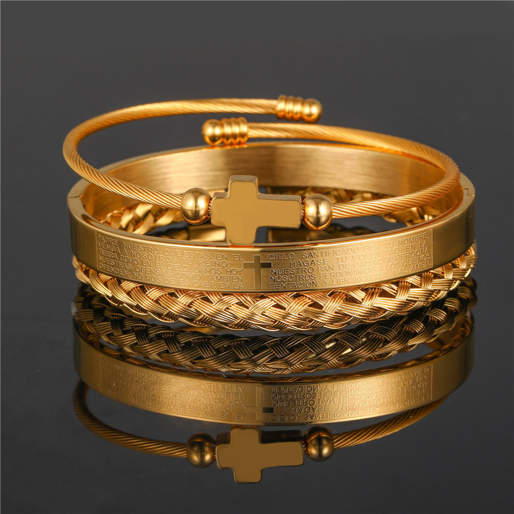 Christianartworkshop Armband im minimalistischen Stil mit Spiralflechtmuster und Vaterunser - Golden - A - image 0