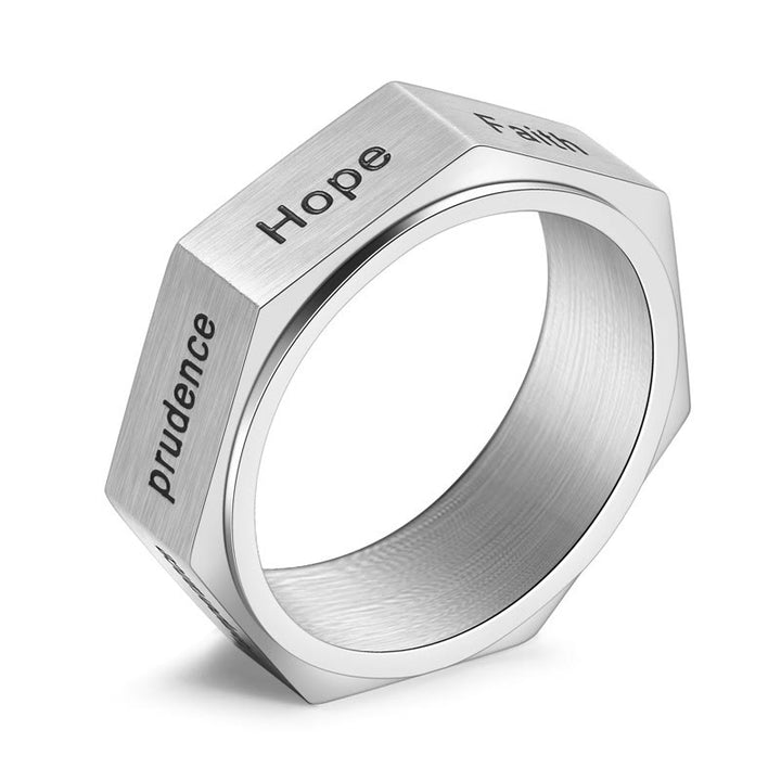 Christianartworkshop Minimalistischer Achteckring „Sieben Tugenden“ in Gold, Silber und Schwarz - Silber - US 13 - image 3