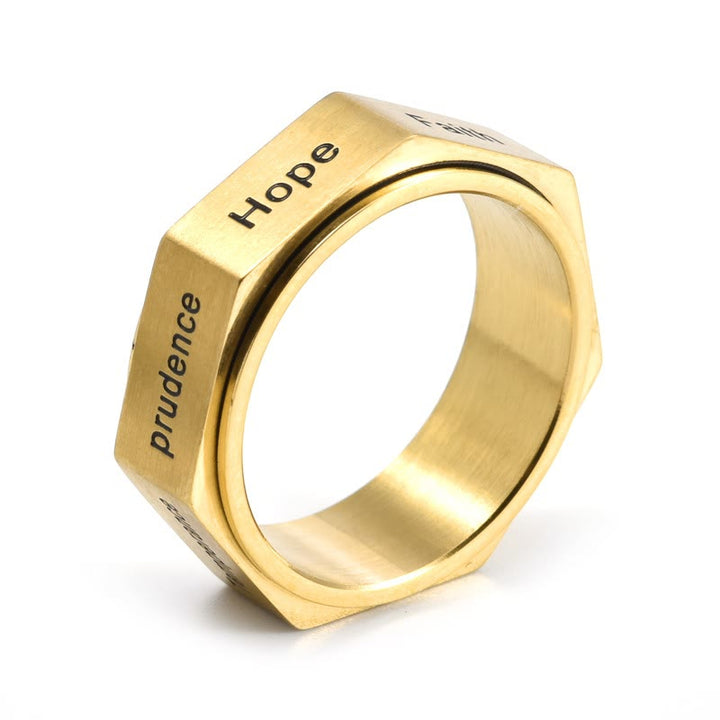 Christianartworkshop Minimalistischer Achteckring „Sieben Tugenden“ in Gold, Silber und Schwarz - Golden - US 13 - image 4