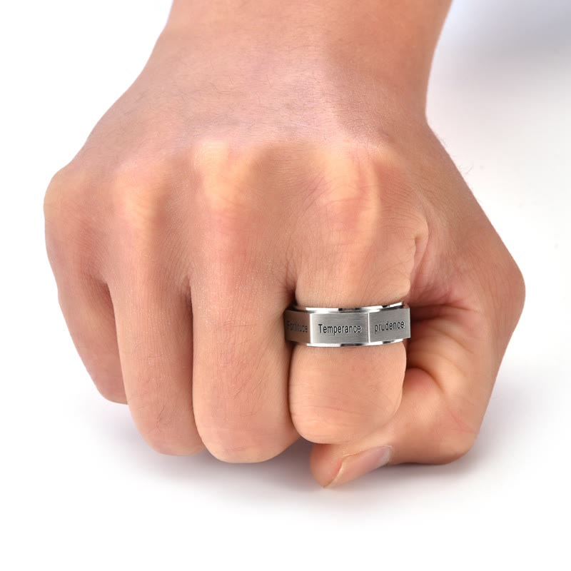 Christianartworkshop Minimalistischer Achteckring „Sieben Tugenden“ in Gold, Silber und Schwarz - image 1