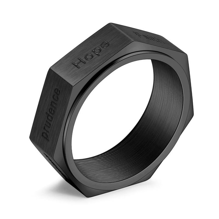 Christianartworkshop Minimalistischer Achteckring „Sieben Tugenden“ in Gold, Silber und Schwarz - Schwarz - US 13 - image 5