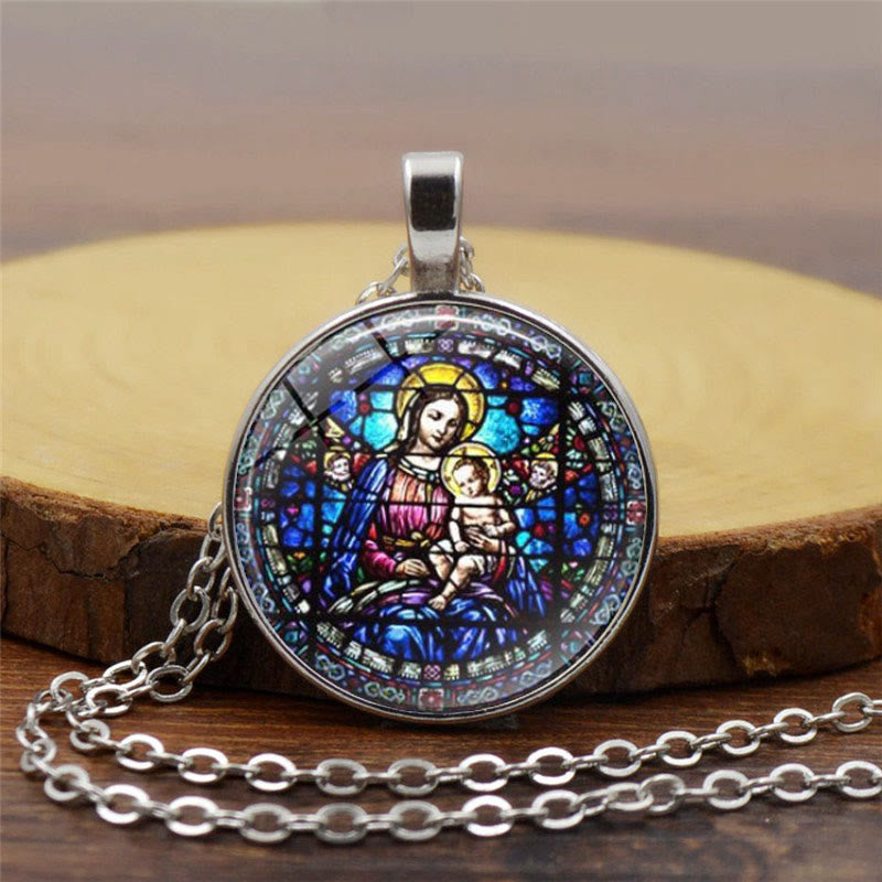Christianartworkshop Wählen Sie Ihre Segenskette „Strahlender Glaube“: Madonna mit Kind oder Rosen von Guadalupe - Madonna mit Kind - Silber - image 1