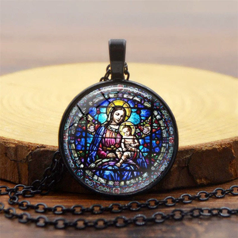 Christianartworkshop Wählen Sie Ihre Segenskette „Strahlender Glaube“: Madonna mit Kind oder Rosen von Guadalupe - Madonna mit Kind - Schwarz - image 0