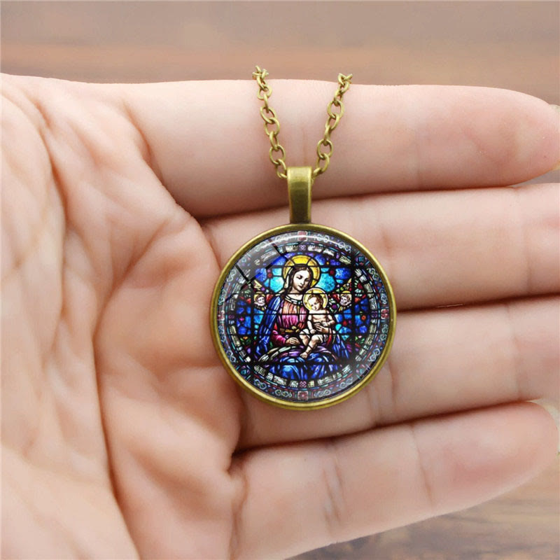 Christianartworkshop Wählen Sie Ihre Segenskette „Strahlender Glaube“: Madonna mit Kind oder Rosen von Guadalupe - Madonna mit Kind - Antike Bronze - image 2