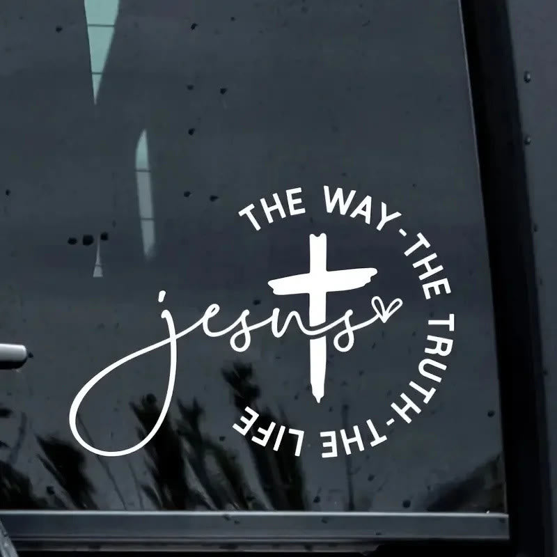 Christianartworkshop Minimaler Fensteraufkleber mit Kreuz und Schriftzug Jesus für das tägliche Zeugnis - Weiß - image 0