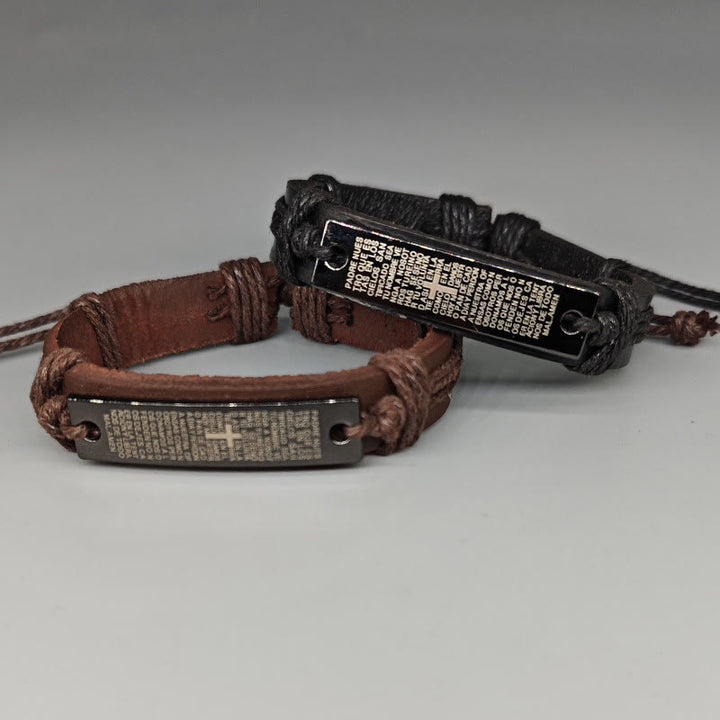 Christianartworkshop Rustikales, verstellbares Armband im Lederstil mit Kreuz und Vaterunser in 2 Farben - image 4