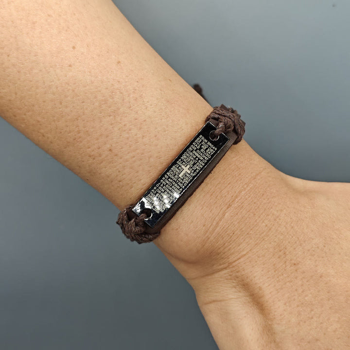 Christianartworkshop Rustikales, verstellbares Armband im Lederstil mit Kreuz und Vaterunser in 2 Farben - image 1