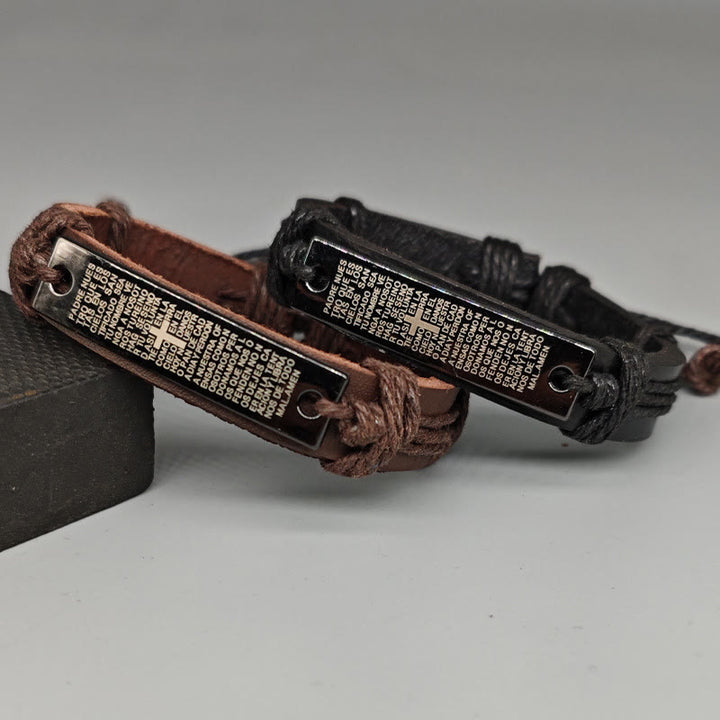 Christianartworkshop Rustikales, verstellbares Armband im Lederstil mit Kreuz und Vaterunser in 2 Farben - image 3