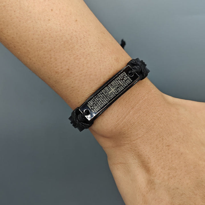 Christianartworkshop Rustikales, verstellbares Armband im Lederstil mit Kreuz und Vaterunser in 2 Farben - Schwarz - image 2