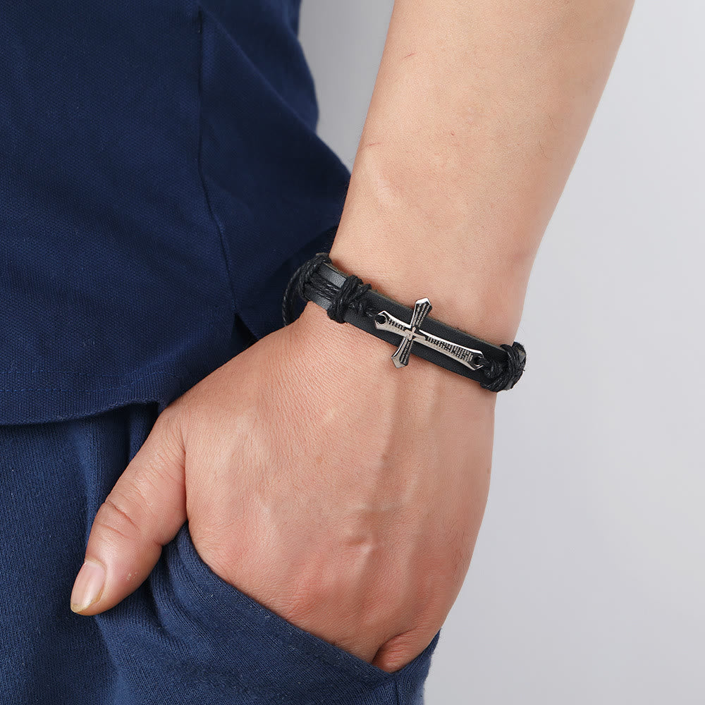 Christianartworkshop Rugged Faith Wrap Vintage Knot Cross mit Bibelvers-Armband in Schwarz & Braun - image 1