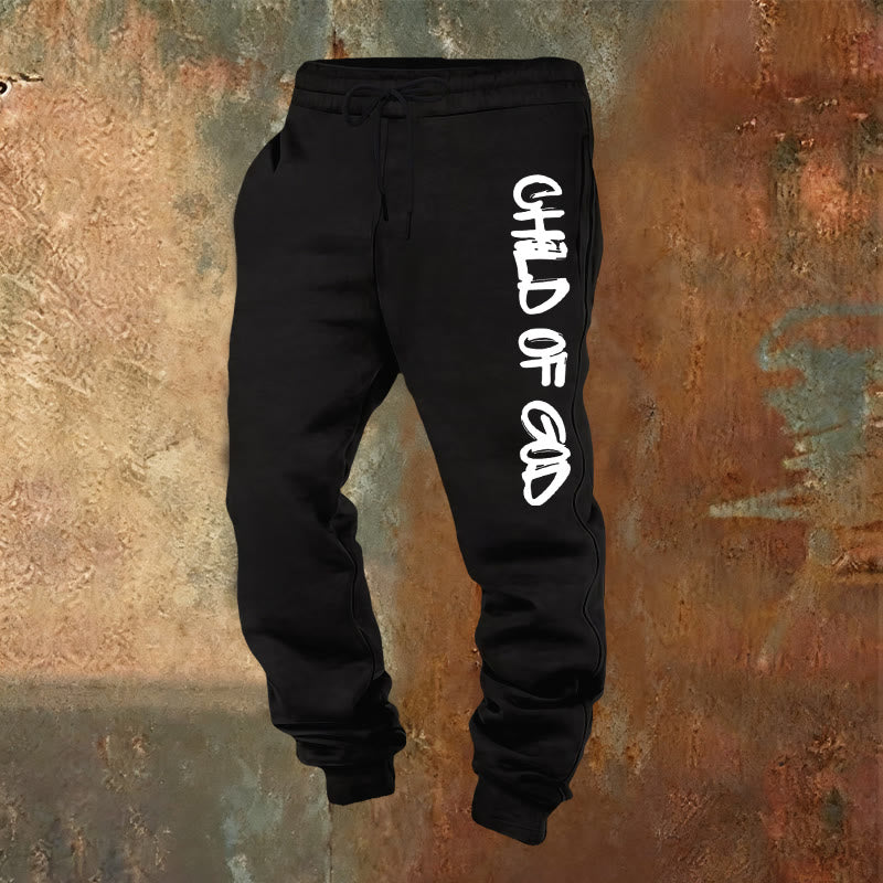 Christianartworkshop – Jogginghose mit Glaubenszitat „Kind Gottes“ und fettgedruckten Buchstaben - Schwarz - 2XL - image 0