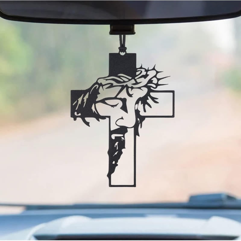 Christianartworkshop Reisebegleiter Jesus Dornenkrone Kreuz Autoanhänger - JESUS mit Dornen - image 1