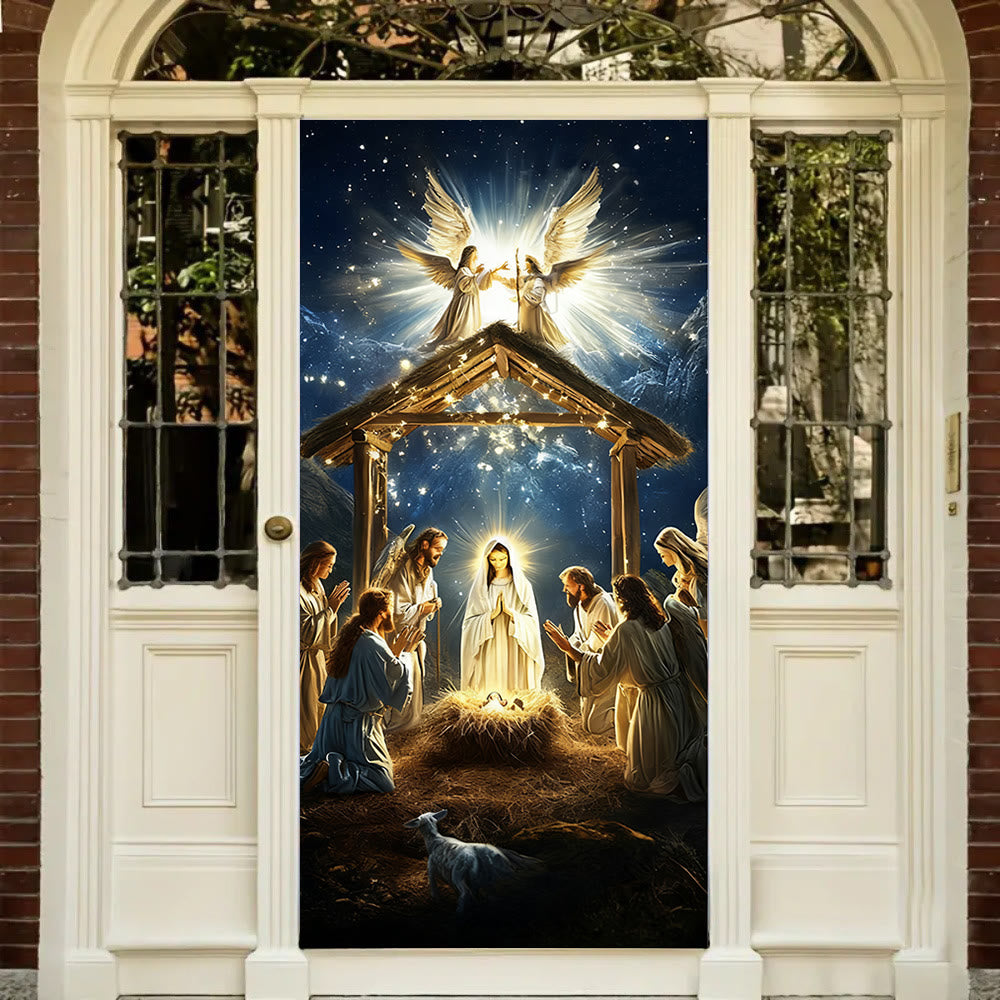 Christianartworkshop Türvorhang „Engelhafte Krippe“: Weihnachtlicher Glaube & Himmlische Gegenwart - 36''*80''/91cm*203cm - image 0